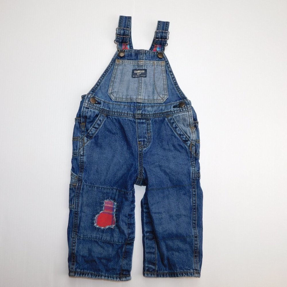 Oshkosh B'gosh Baby Boys 18 months Plaid Flannel lined Denim Overalls